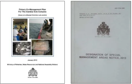 Figure 5.  (from left) The approved Sole Co-Management Plan (2012) and the Gazetted Sole and Oyster and Cockle Fishery Co-Management Plans (2013) 