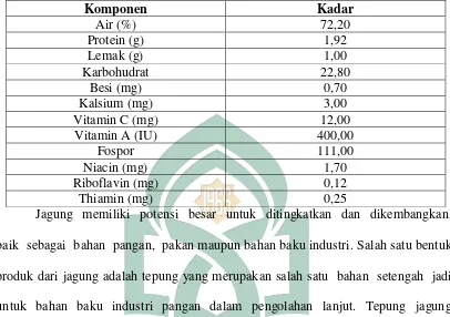 Tabel 2.6 komposisi kimia jagung per 100 gram (Sumber: Direktorat Gizi DKRI, 2001). 