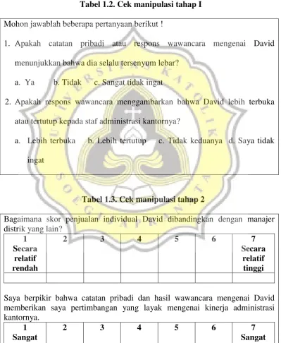 Tabel 1.2. Cek manipulasi tahap I 