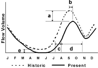 Fig. 1: Theoretical representation of the possiblechanges in the natural flow regime of the MocoritoRiver at its mouth in Santa Maria Bay