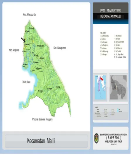 Gambar 2.5.Peta Lokasi Penelitian Daerah Desa Manurung Kecamatan MaliliKabupaten Luwu Timur (BPS Kabupaten Luwu Timur, 2012).