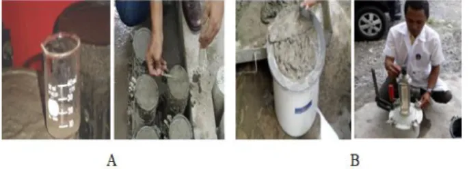 Gambar  3  berikut  ini  menunjukkan  proses  pengukuran air bleeding pada beton semen organik