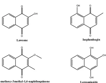 Gambar 1.. Struktur kimia senyawa-senyawa naftokinon dalam tanaman Lawsonia inermis L