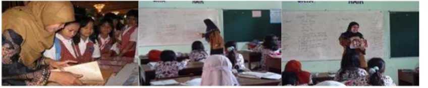 Gambar 1. Model pembelajaran dengan Metode Ceramah, Menggambar Objek di Papan Tulis  dan Siswa Melihat dari Buku Pelajaran pada SD Negeri 1 Daya Makassar 