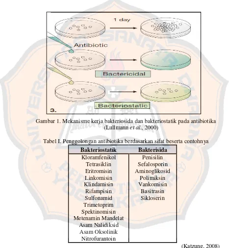 Gambar 1. Mekanisme kerja bakteriosida dan bakteriostatik pada antibiotika