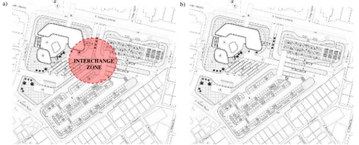 Fig. 8 a) Interchange zone; b) Blockplan