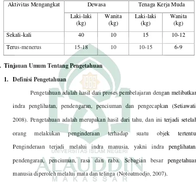 Tabel Beban Angkat Menurut Peraturan Menteri Tenaga Kerja