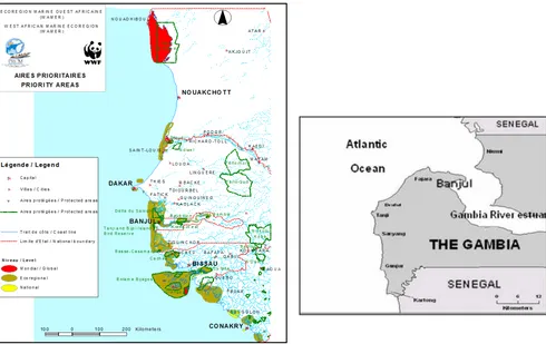 Figure 1. Areas of Biodiversity Significance in the WAMER and The Gambia River  Estuary and Atlantic Coast 