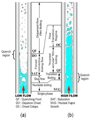 Gambar 4 memperlihatkan skema proses  didih aliran oleh ECCS untuk aliran dari  bawah dengan laju alir rendah (Gambar 4a) 