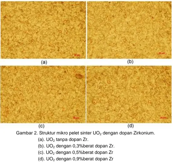 Gambar 2. Struktur mikro pelet sinter UO 2  dengan dopan Zirkonium. 