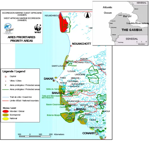 Figure 1.  Areas of Biodiversity Significance in the WAMER and The Gambia River Estuary and Atlantic Coast 