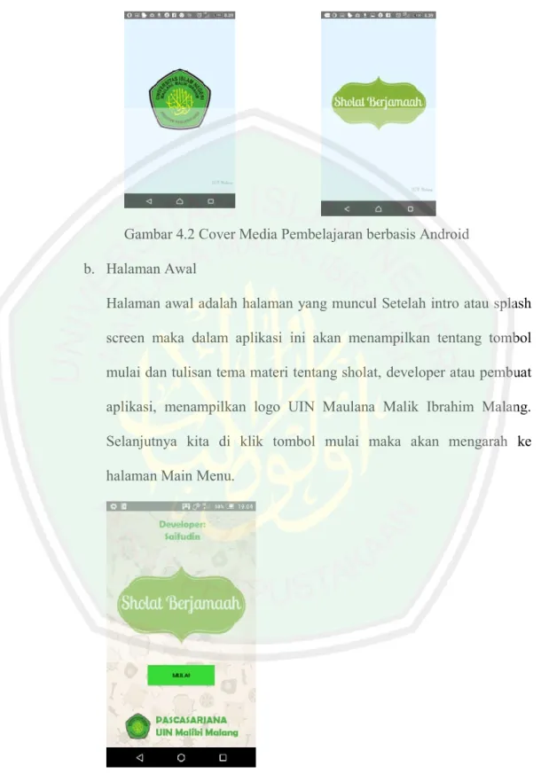 Gambar 4.2 Cover Media Pembelajaran berbasis Android  b.  Halaman Awal 