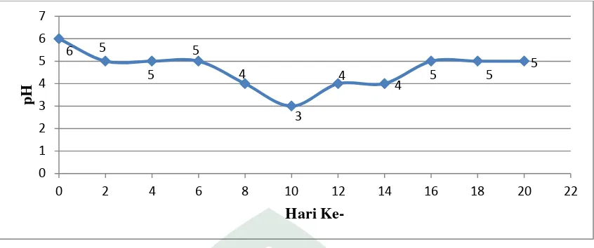 Gambar 4.8 Kurva dan pH pada Masa Pertumbuhan Isolat Cendawan endotit 