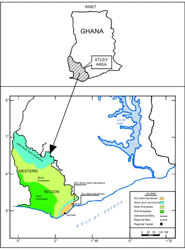 Figure 4:  Map of Western Region (Source: www.ghanadistricts.com)           Vegetation of the Coastal Zone of Ghana 