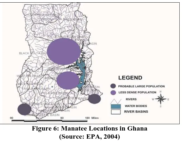 Figure 6: Manatee Locations in Ghana (Source: EPA, 2004) 