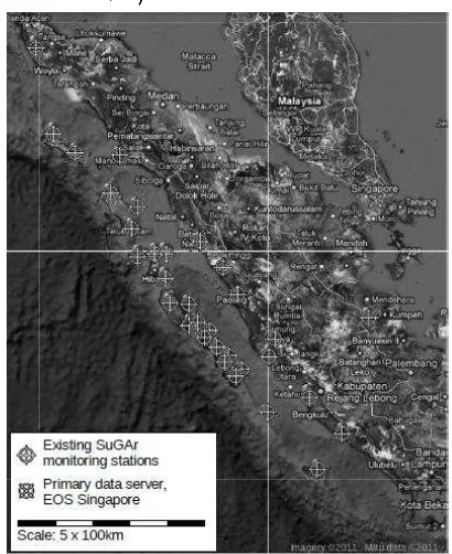Gambar 2-1: Jaringan stasiun GPS SUGAR (http://www.tectonics.caltech.edu/) 