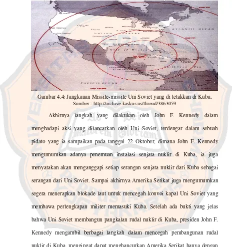 Gambar 4.4: Jangkauan Missile-missile Uni Soviet yang di letakkan di Kuba. 