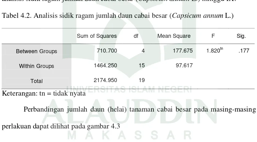 Tabel 4.2. Analisis sidik ragam jumlah daun cabai besar (Capsicum annum L.) 