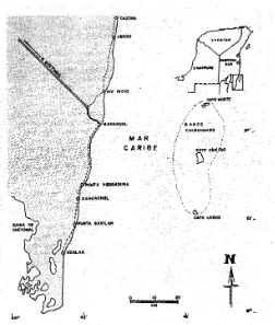 Figure 1.  Mahahual and the Costa Maya.  Source: Luhrs and Vallejo, 1991
