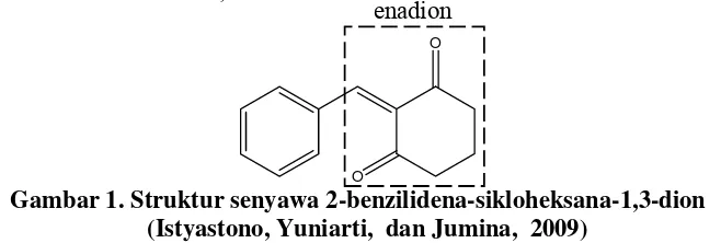 Gambar 1. Struktur senyawa 2-benzilidena-sikloheksana-1,3-dion 