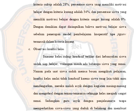 Tabel di atas menunjukkan tingkat motivasi belajar siswa pada pra 