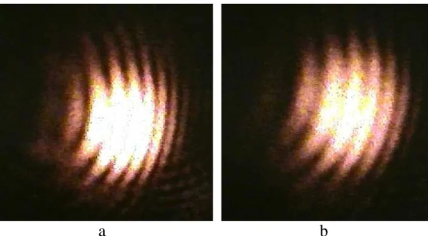 Gambar 4.6 Pola cincin untuk larutan Etil alkohol 2 % (a) Tanpa medan magnet luar (b) pada medan  magnet 126,9 mT 