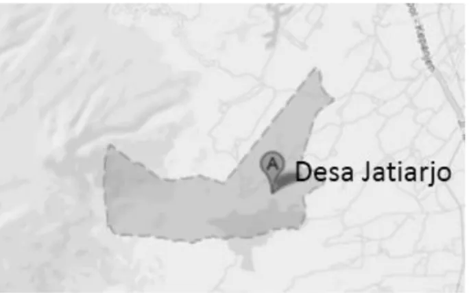 Gambar 2.  Peta batas-batas lahan Gambar 1.  Peta lokasi Desa Jatiarjo Dari  uraian  isyu  maka  usulan  obyek  arsitektural  yang 