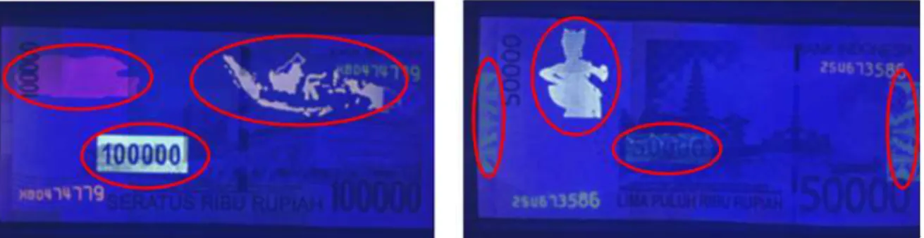 Gambar 1. Invisible image uang kertas Rp.100.000,- dan Rp.50.000,- [2] 