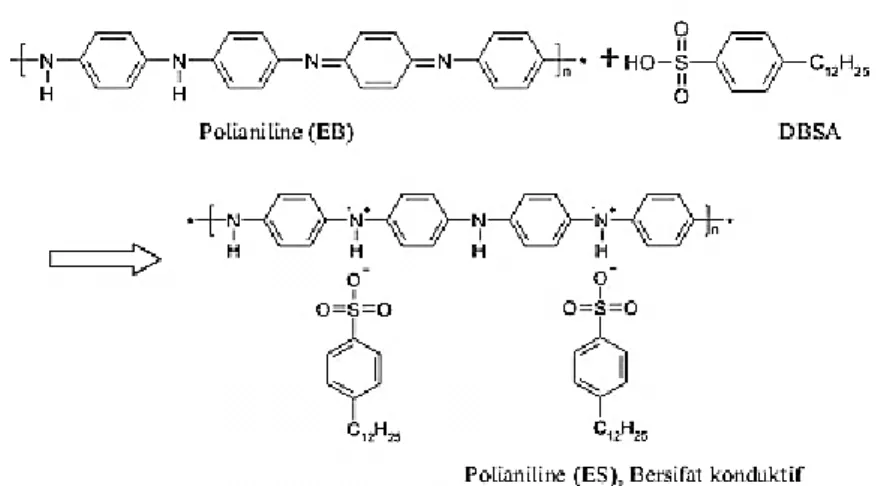 Gambar 2.8 Proses Doping Polianilin dengan DBSA (Tsotra dan  Friedrich, 2004) 
