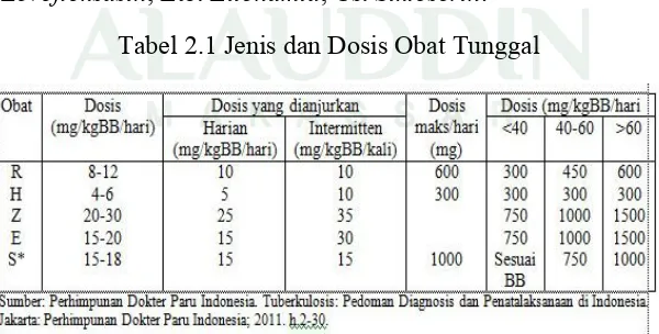 Tabel 2.1 Jenis dan Dosis Obat Tunggal 