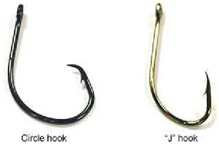 Figure 4: Examples of a circle hook and a “J” hook 