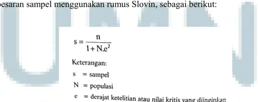 Gambar 3.5. Rumus Besaran Sampel Slovin  (Yusuf, 2015) 