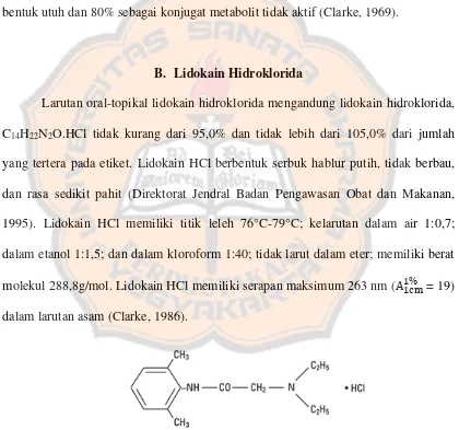 Gambar 2. Struktur kimia lidokain HCl (Anonima, 2011) 