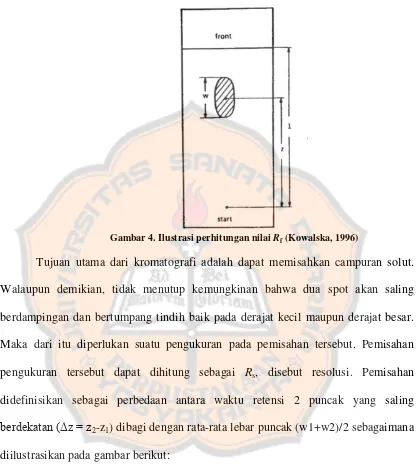 Gambar 4. Ilustrasi perhitungan nilai Rf (Kowalska, 1996) 