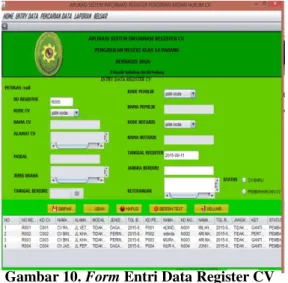 Gambar 10. Form Entri Data Register CV  2.   Pencarian Data Register 