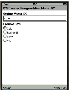 Gambar 3.24 Tampilan pada Telepon Seluler 1 apabila Status Motor DC 