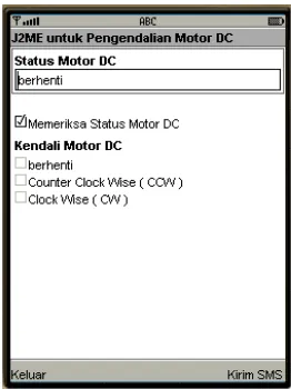 Gambar 3.26 Tampilan pada Telepon Seluler 1 apabila Status Motor DC 