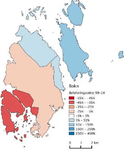 Figur 21 viser at befolkningen øker etter at Bokn har blitt knutepunktet mellom Nord- og Sør- Sør-Rogaland, men til tross for gode fastlandsforbindelser og rimelige boligpriser er ikke 