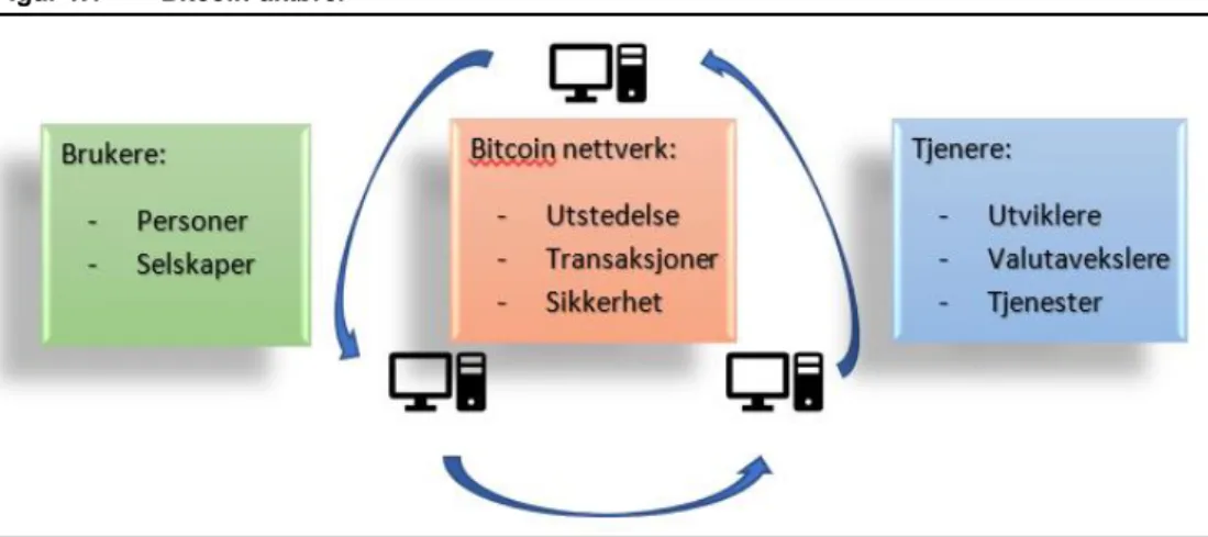 Figur 1.1 illustrerer de ulike Bitcoin-aktørene. 