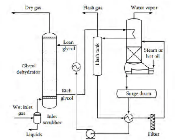 Gambar II.3 Skema proses dehidrasi dengan absorpsi menggunakan  desikan cair (solvent) 