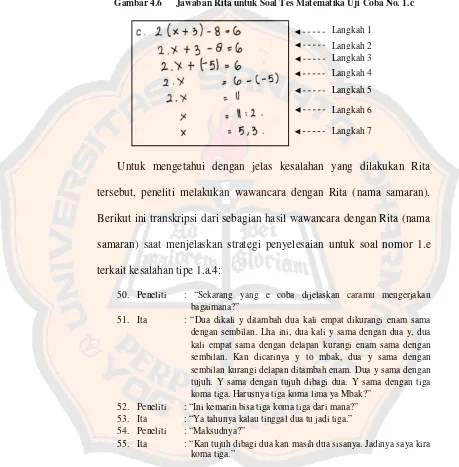 Gambar 4.6 Jawaban Rita untuk Soal Tes Matematika Uji Coba No. 1.c Langkah 1 