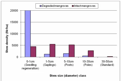 Figure 3 Stem diameter distribution in mangrove forests of Amanzuri wetlands, Ghana 