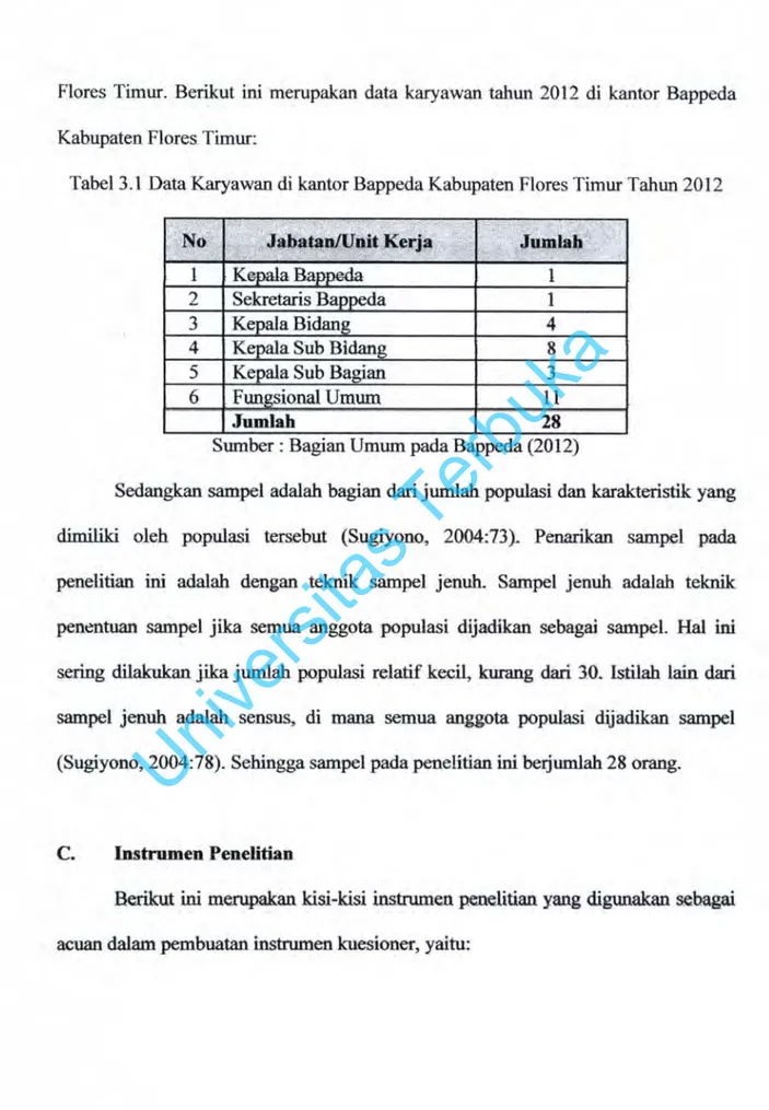 Tabel  3.  l  Data  Karyawan  di  kantor  Bappeda  Kabupaten  Flores  Timur  Tahun  2012 Kabupaten  Flores  Timur: 