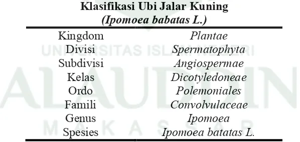 Tabel 2.1 Klasifikasi Ubi Jalar Kuning(Ipomoea babatas L.) 