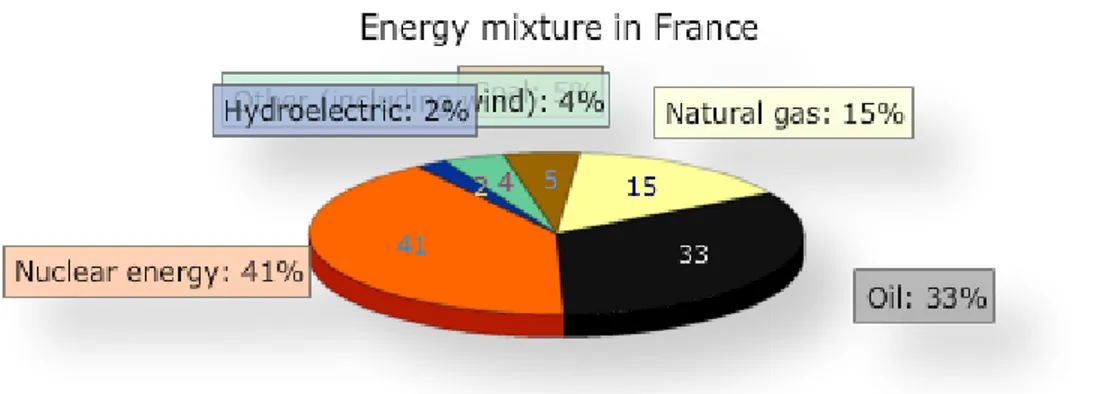 Grafik menunjukkan bahwa Jerman berjuang untuk campuran energi yang sehat.Energi  nuklir, batubara coklat dan batubara mineral masing-masing membentuk proporsi sekitar 25%,  sedangkan energi angin terdiri dari sekitar 6% dari pasokan listrik.