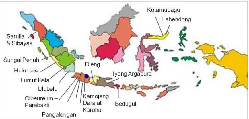 Gambar 1.1 Peta daerah potensi panas bumi di Indonesia 