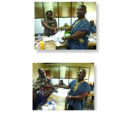Figure 8 and Figure 9: Mr Kofi Agbogah, Program Director, CRC – Ghana, handing over certificates to   participants 