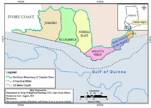 Figure 1: Map showing the target districts in the Western Region  