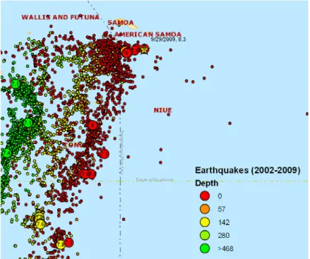 Figure 1  ‐Distribution of the historical earthquakes (dots) and epicentre of the 29 September 2009 Samoa earthquake (star)