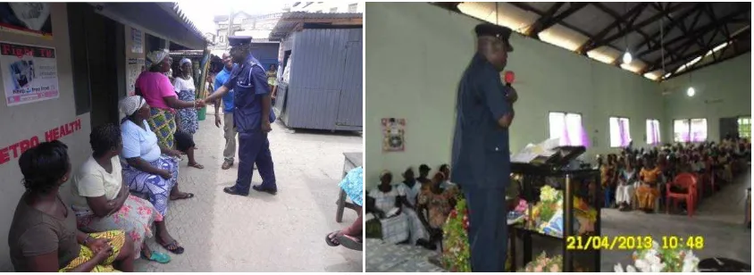 Figure 7: Marine Police interacting with women (left) and a church congregation (right) 